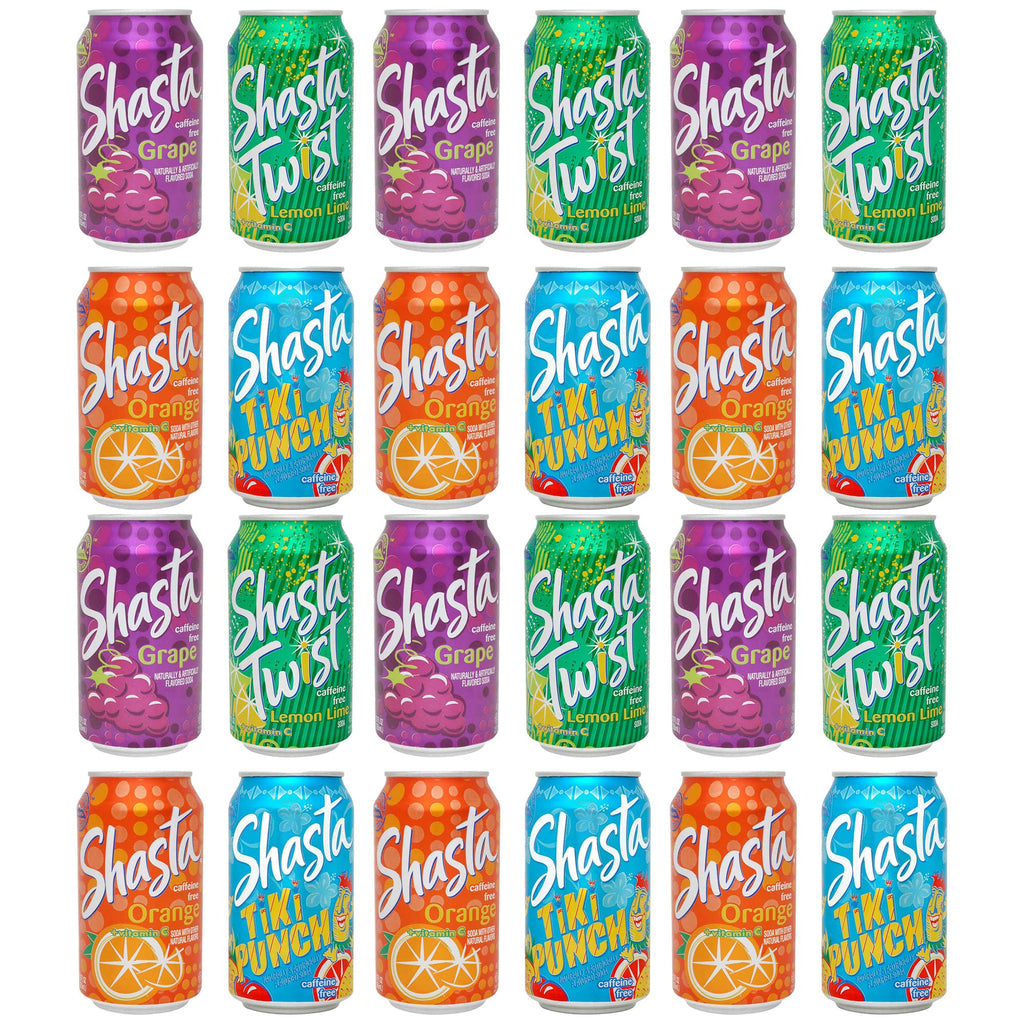 Shasta Variety Pack, Twist, Grape, Orange, Tiki Punch (Pack of 24) Shasta
