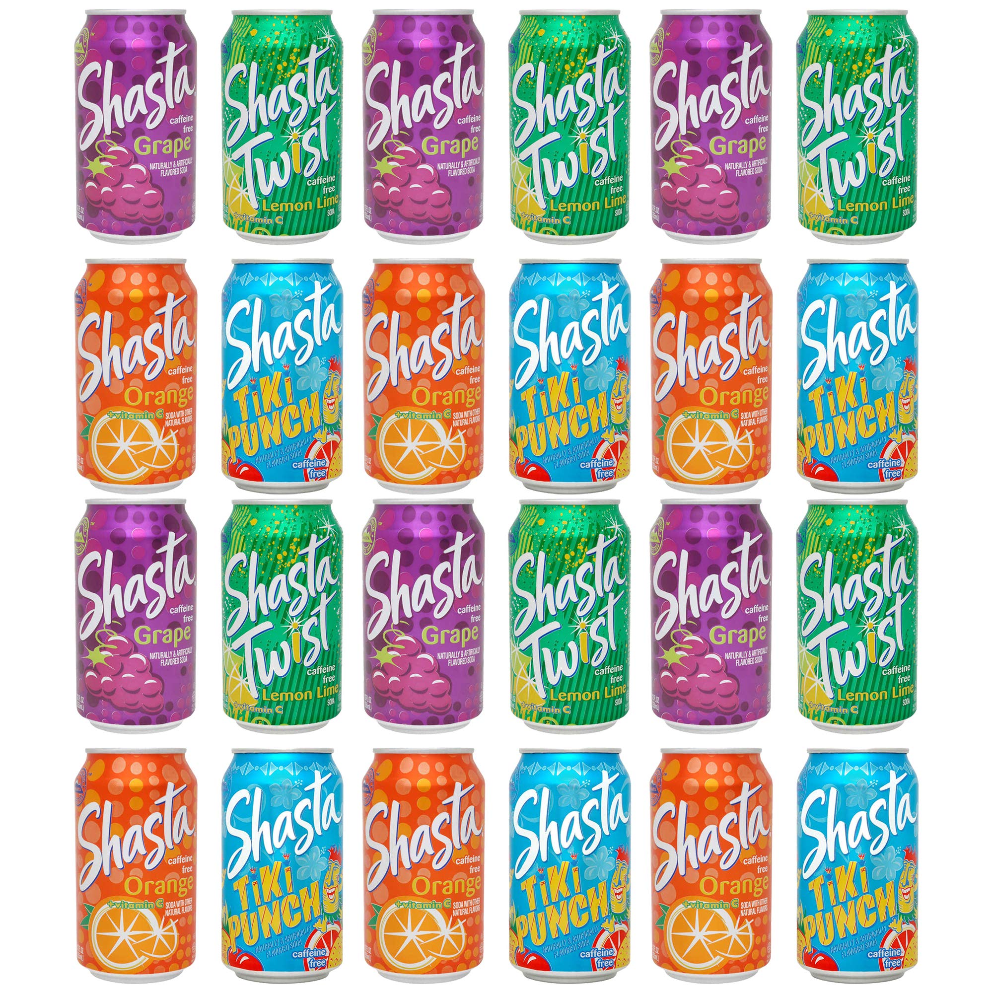 Shasta Variety Pack, Twist, Grape, Orange, Tiki Punch (Pack of 24) Shasta
