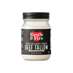 A jar of Kettle & Fire Grass-Fed & Grass-Finished Beef Tallow on a solid white background.