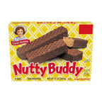 Box of Little Debbie Nutty Buddy cookies with a yellow and red design.